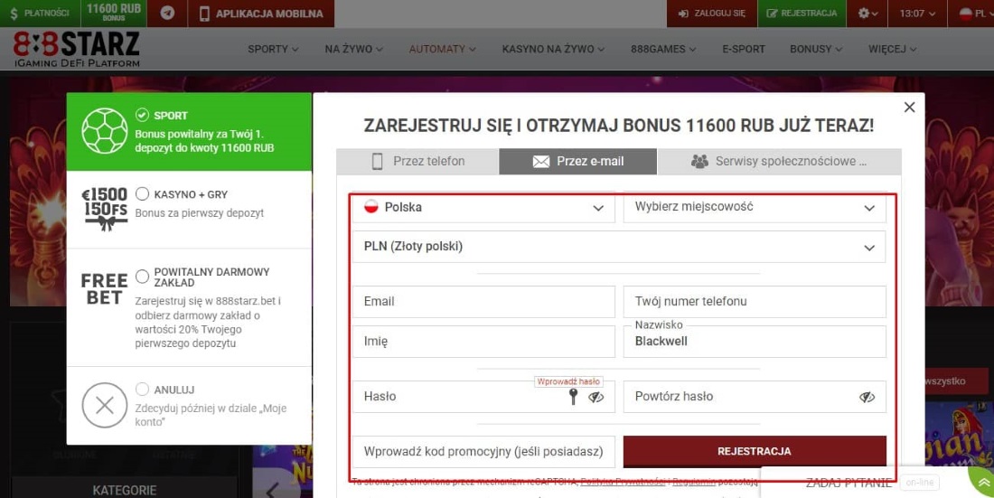 wypełnij kwestionariusz nowego gracza